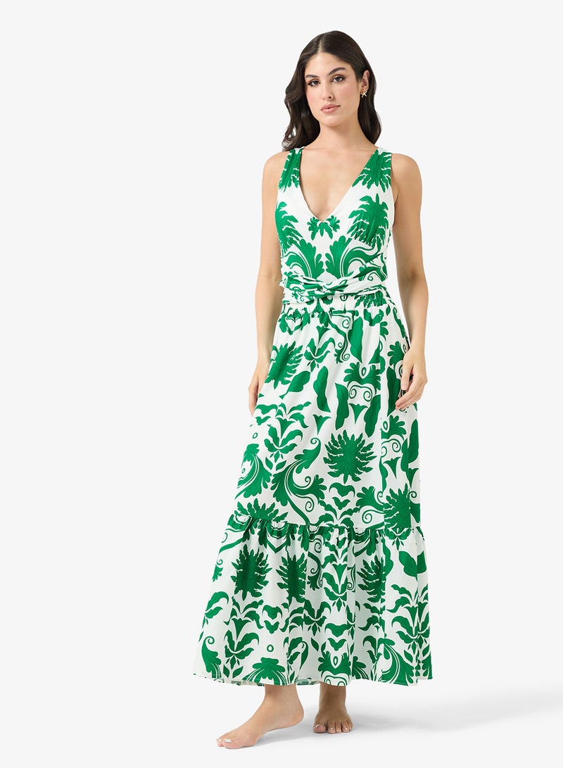 ايلا ملابس سباحة بطبعة أحادية اللون مع سارونغ - Image 1